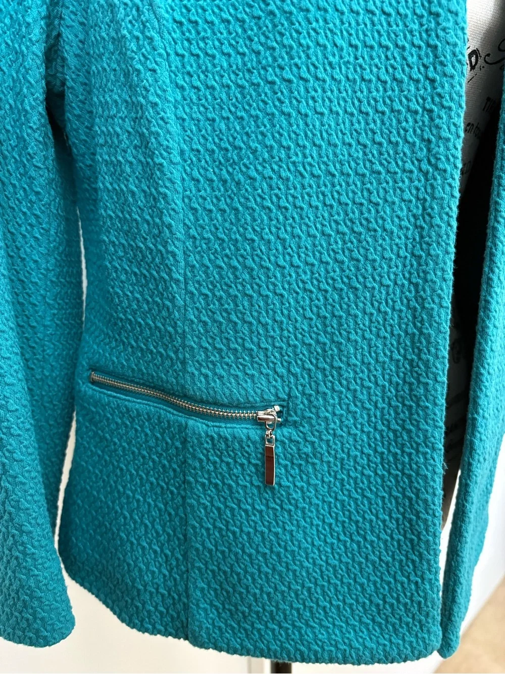 Alfani Teal Open-Front Textured Blazer Jacket